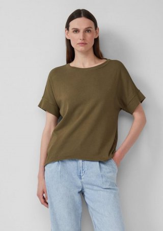 s.Oliver Baumwollshirt mit Wascheffekt und Rollsaum - olivgrün