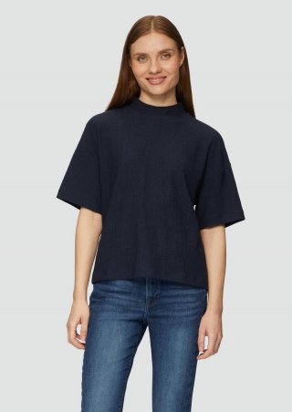 s.Oliver Crêpe-Shirt mit Stehkragen - navy