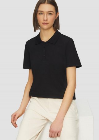 s.Oliver Piqué-Poloshirt aus Baumwollmix - schwarz