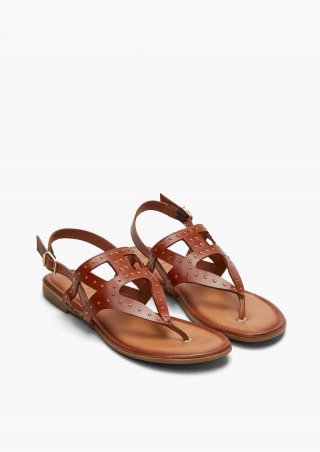 s.Oliver Leder-Sandalen mit Nieten-Besatz - dunkelbraun