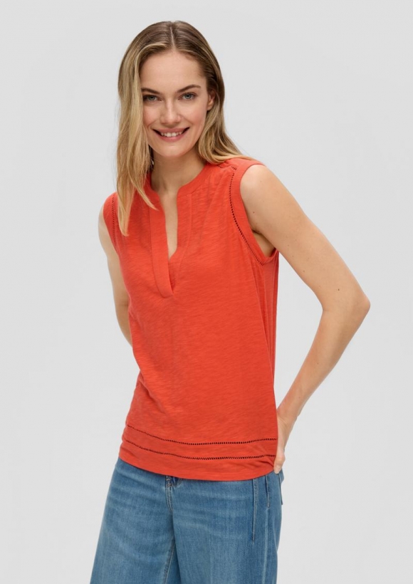s.Oliver Relaxed-Fit-Shirt mit Lochstickerei - koralle
