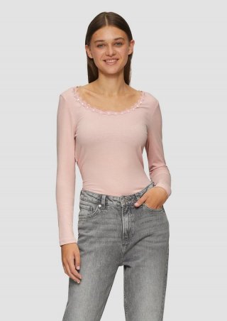 s.Oliver Rippshirt aus Viskosemix mit Spitzendetail - perlmuttrosa