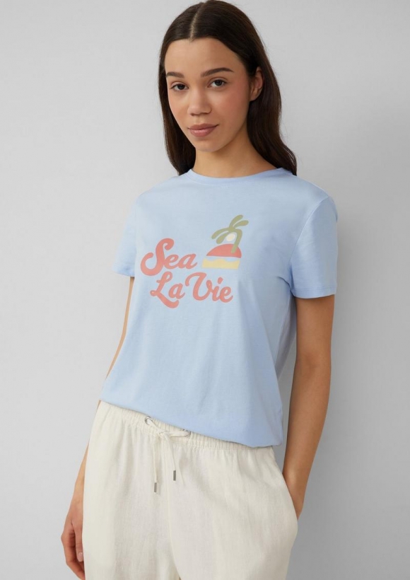 s.Oliver Baumwollshirt mit Frontprint - hellblau
