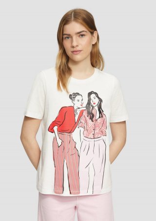 s.Oliver Baumwoll-T-Shirt im Relaxed Fit mit Frontprint - creme