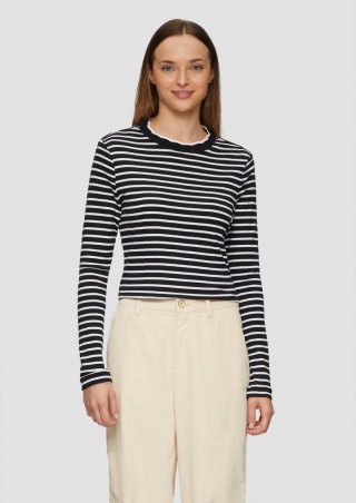 s.Oliver Gestreiftes Slim-Fit-Langarmshirt aus Rippware - schwarz