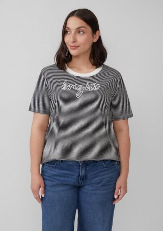 s.Oliver Streifenshirt mit Schmuckperlen - schwarz