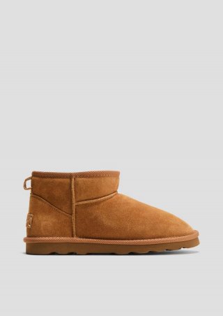 s.Oliver Flache Stiefel aus Leder - cognac