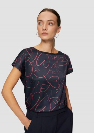 s.Oliver T-Shirt im Fabricmix mit Frontprint - navy