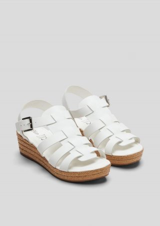 s.Oliver Leder-Sandalen mit Keilabsatz - weiß