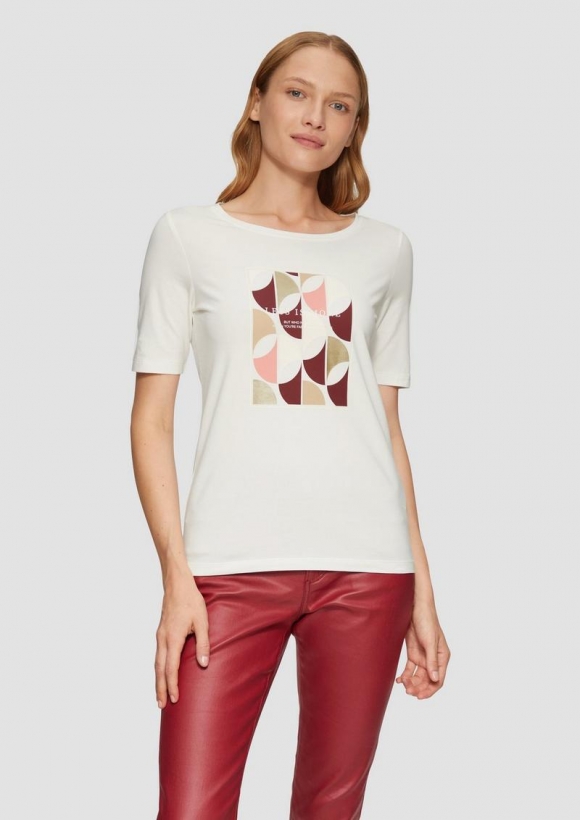 s.Oliver T-Shirt mit Frontprint im Slim Fit - ecru