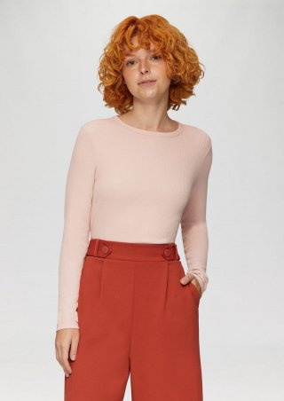 s.Oliver Geripptes Longsleeve im Slim Fit - perlmuttrosa