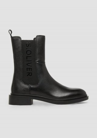 s.Oliver Stiefel aus Rindsleder mit Logo-Detail - schwarz