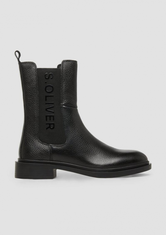 s.Oliver Stiefel aus Rindsleder mit Logo-Detail - schwarz