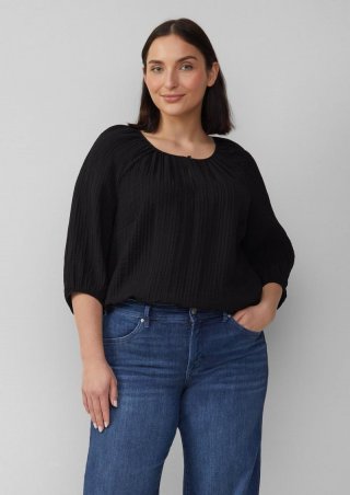 s.Oliver Strukturierte Relaxed-Fit-Bluse mit Raffungen und Raglanärmeln - schwarz