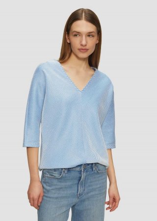 s.Oliver Shirt mit Strukturstreifen und Fledermausärmeln - royalblau