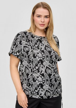 s.Oliver Gemusterte Viskosebluse in O-Shape - schwarz