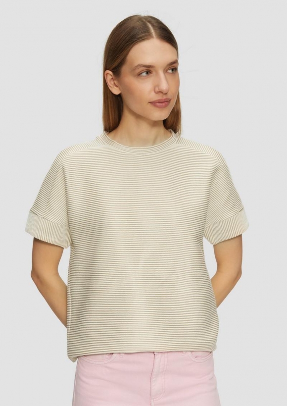 s.Oliver T-Shirt mit Strukturstreifen im Relaxed Fit - sandstein