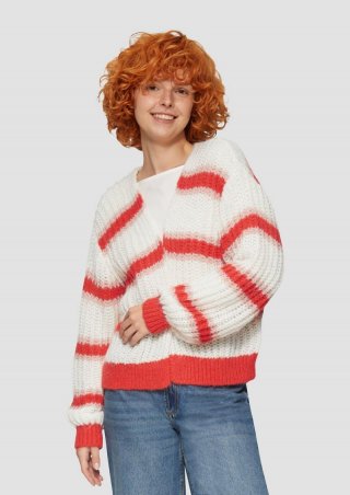 s.Oliver Offene Strickjacke mit Blockstreifen - himbeere