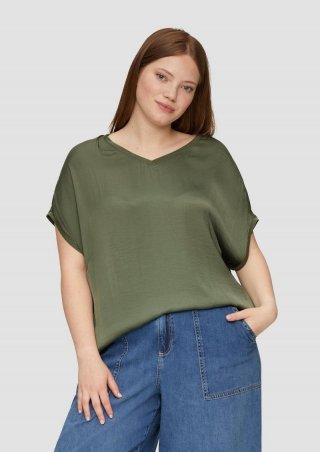 s.Oliver Fabricmix-Shirt im Loose Fit mit V-Ausschnitt - olivgrün