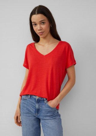 s.Oliver Locker geschnittenes T-Shirt aus Leinenmix - rot