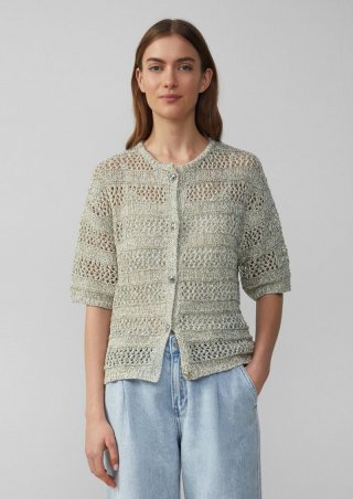 s.Oliver Verkürzte Ajour-Strickjacke mit Glitzereffekt - hellbraun