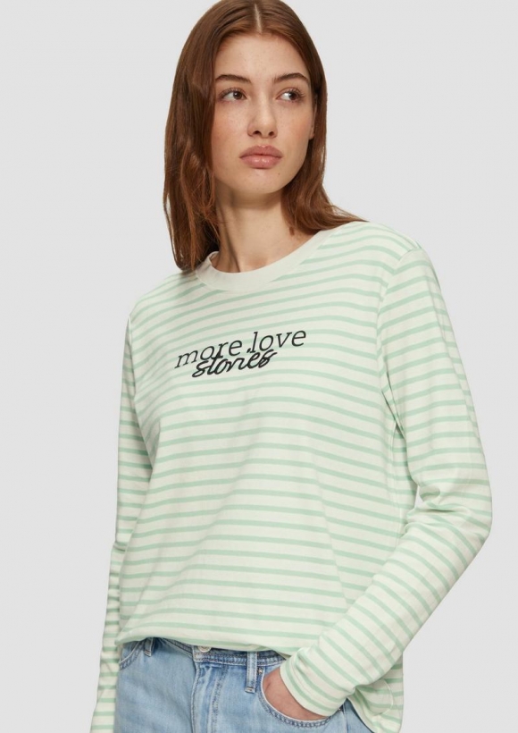 s.Oliver Gestreiftes Langarmshirt im Relaxed Fit mit Artwork - türkis