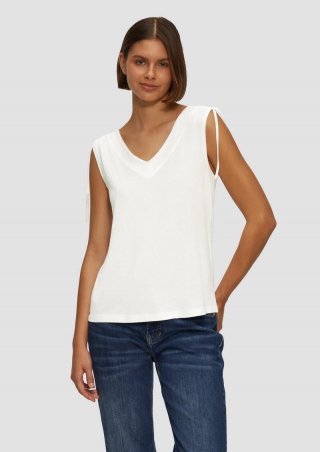 s.Oliver Fließendes V-Neck Top mit Raffung im Schulterbereich - ecru