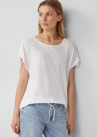 s.Oliver T-Shirt mit Flammgarnstruktur und Raffung - weiß