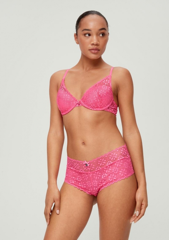s.Oliver Highwaist-Slip mit Spitze - pink