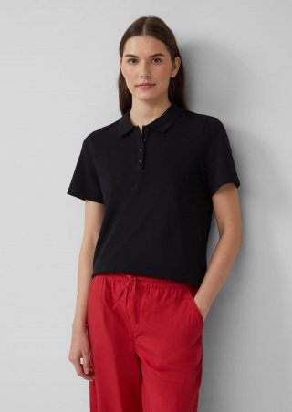s.Oliver Verkürztes Poloshirt aus Baumwollpiqué - schwarz