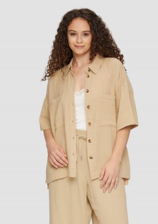 s.Oliver Hemdbluse aus Baumwolle in kurzer Länge - beige