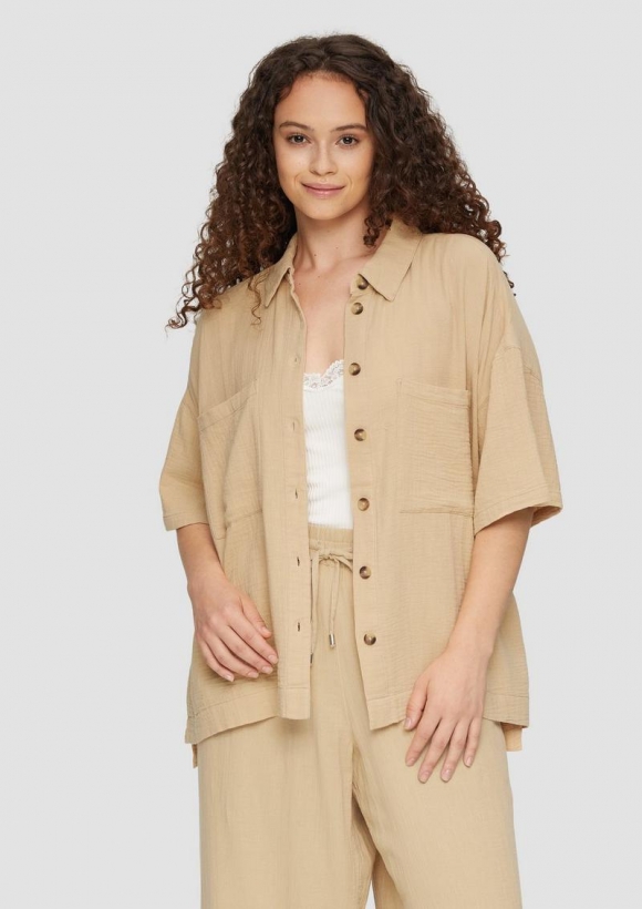 s.Oliver Hemdbluse aus Baumwolle in kurzer Länge - beige