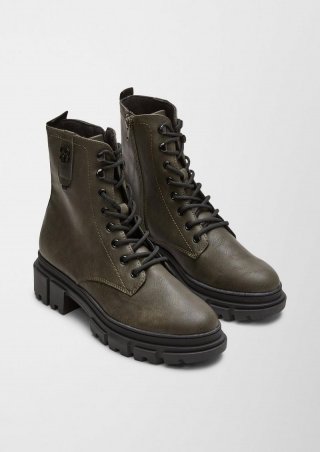 s.Oliver Schnürboots in Leder-Optik - olivgrün