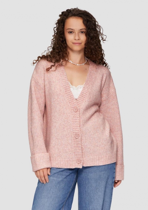 s.Oliver Weiche Strickjacke in melierter Optik - rosa