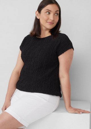 s.Oliver Strukturiertes T-Shirt aus Baumwollmix im Relaxed Fit - schwarz
