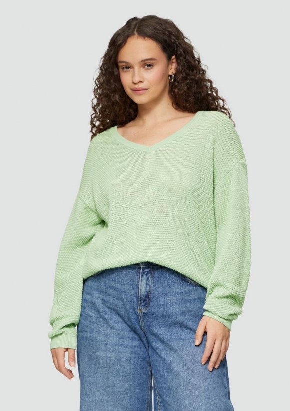s.Oliver Pullover mit Strukturmuster und V-Ausschnitt - hellgrün
