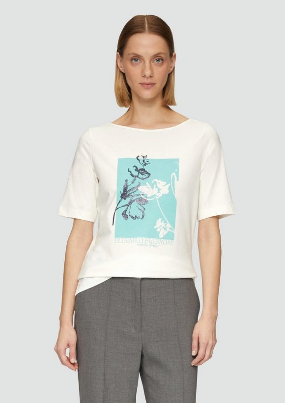 s.Oliver Jerseyshirt mit Frontprint - ecru