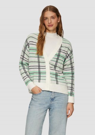 s.Oliver Cardigan aus Wollmix mit Karomuster - grün