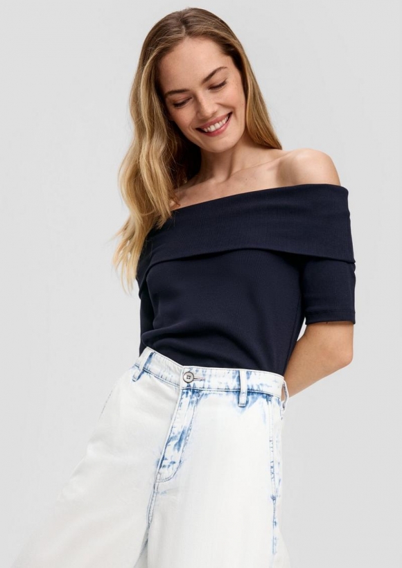 s.Oliver Stretchiges Rippshirt mit Carmen-Ausschnitt - navy