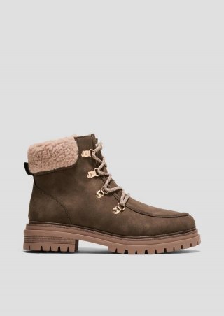 s.Oliver Gefütterte Stiefel in Veloursleder-Optik - olivgrün