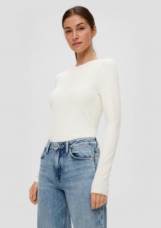 s.Oliver Geripptes Longsleeve im Slim Fit - creme