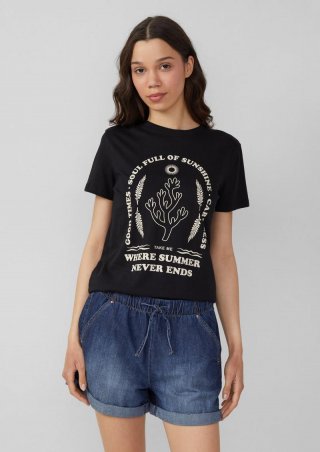 s.Oliver Baumwoll T-Shirt mit Frontprint - schwarz