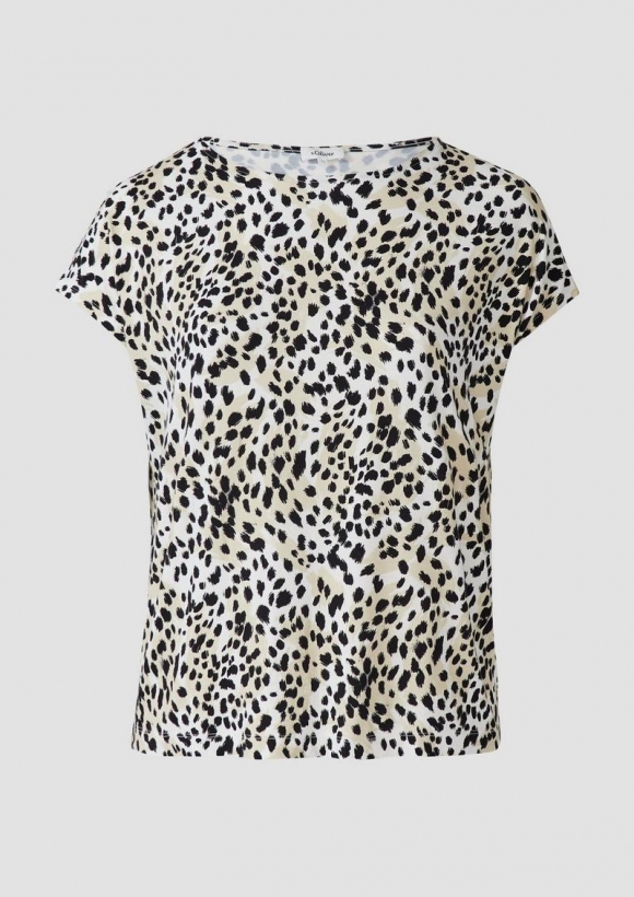 s.Oliver Ärmelloses T-Shirt im Relaxed Fit mit All-over-Muster - ecru