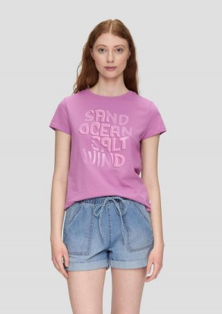 s.Oliver Baumwoll-T-Shirt mit Frontprint und Rippblende - lavendel