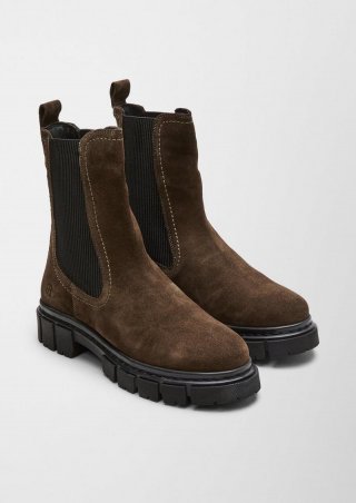 s.Oliver Stiefel aus Veloursleder - dunkelbraun