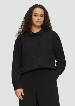 s.Oliver Strukturierte Hemdbluse mit Raffung - schwarz
