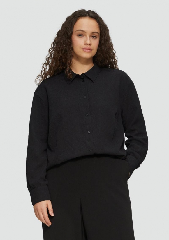 s.Oliver Strukturierte Hemdbluse mit Raffung - schwarz