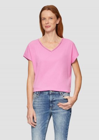 s.Oliver T-Shirt im Relaxed Fit mit Stickerei am V-Ausschnitt - rosa