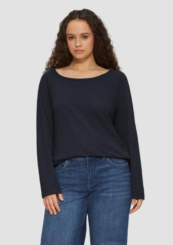 s.Oliver T-Shirt mit Flammgarnstruktur aus Baumwollmix - navy