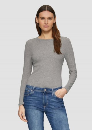 s.Oliver Geripptes Langarmshirt im Slim Fit - graphit